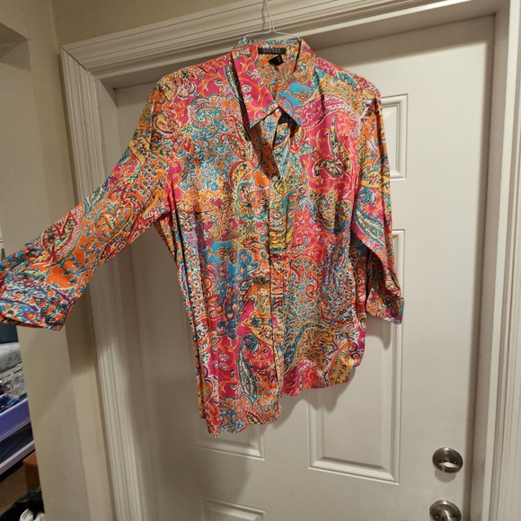 Lauren Ralph Lauren Tops - Lauren Ralph Lauren Vibrant Orange and Teal Paisley Blouse